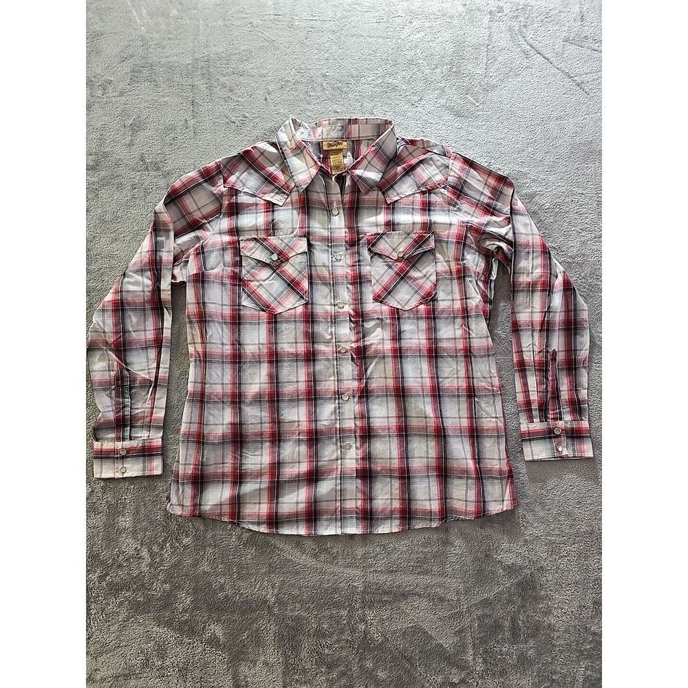 Wrangler‎ men's Size XXL Pearl Snap Western Shirt Red Plaid Long Sleeve